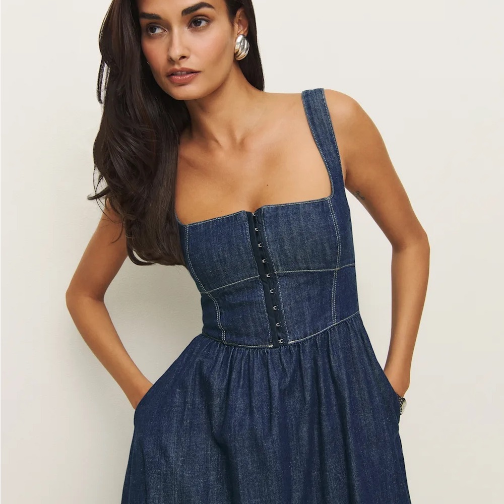 Reformation Tagliatelle Denim Midi Dress - EUC